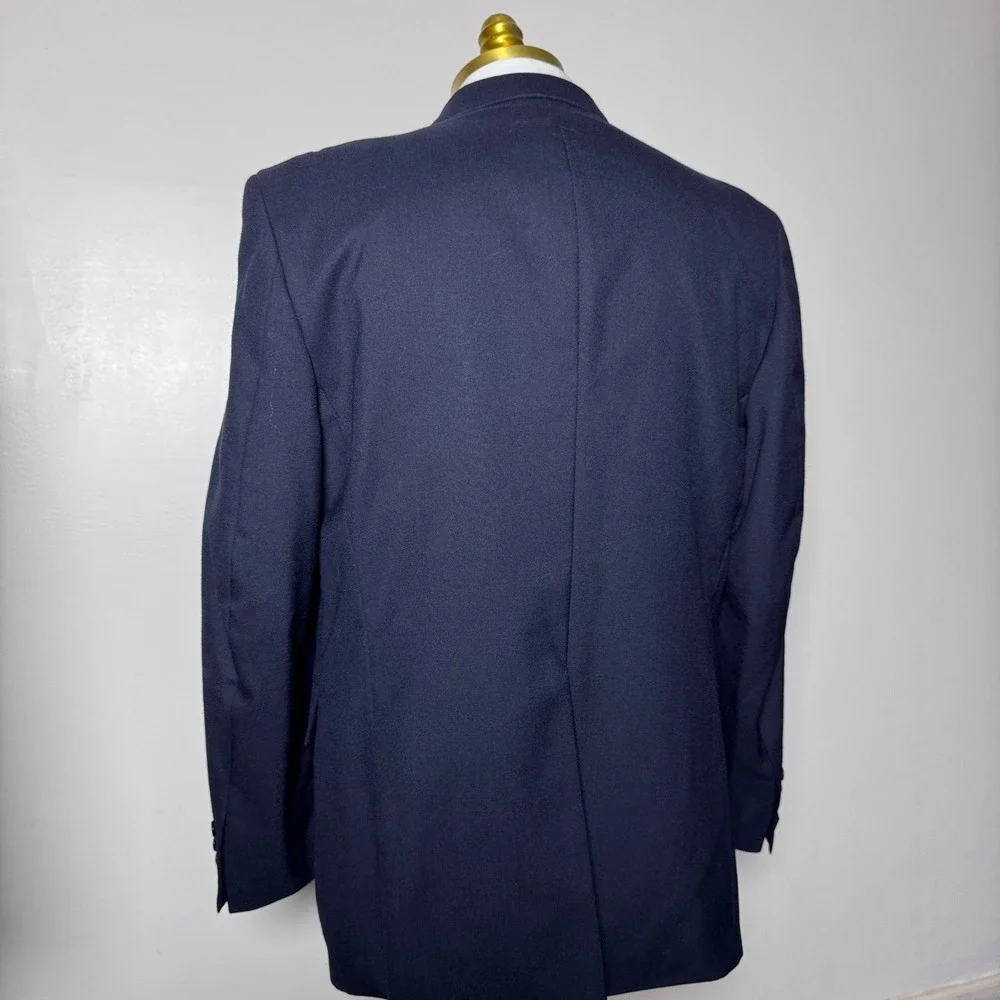 Vintage English Manor Suit Mens 44R 37x29 Navy Blue Solid Wool 2-Button